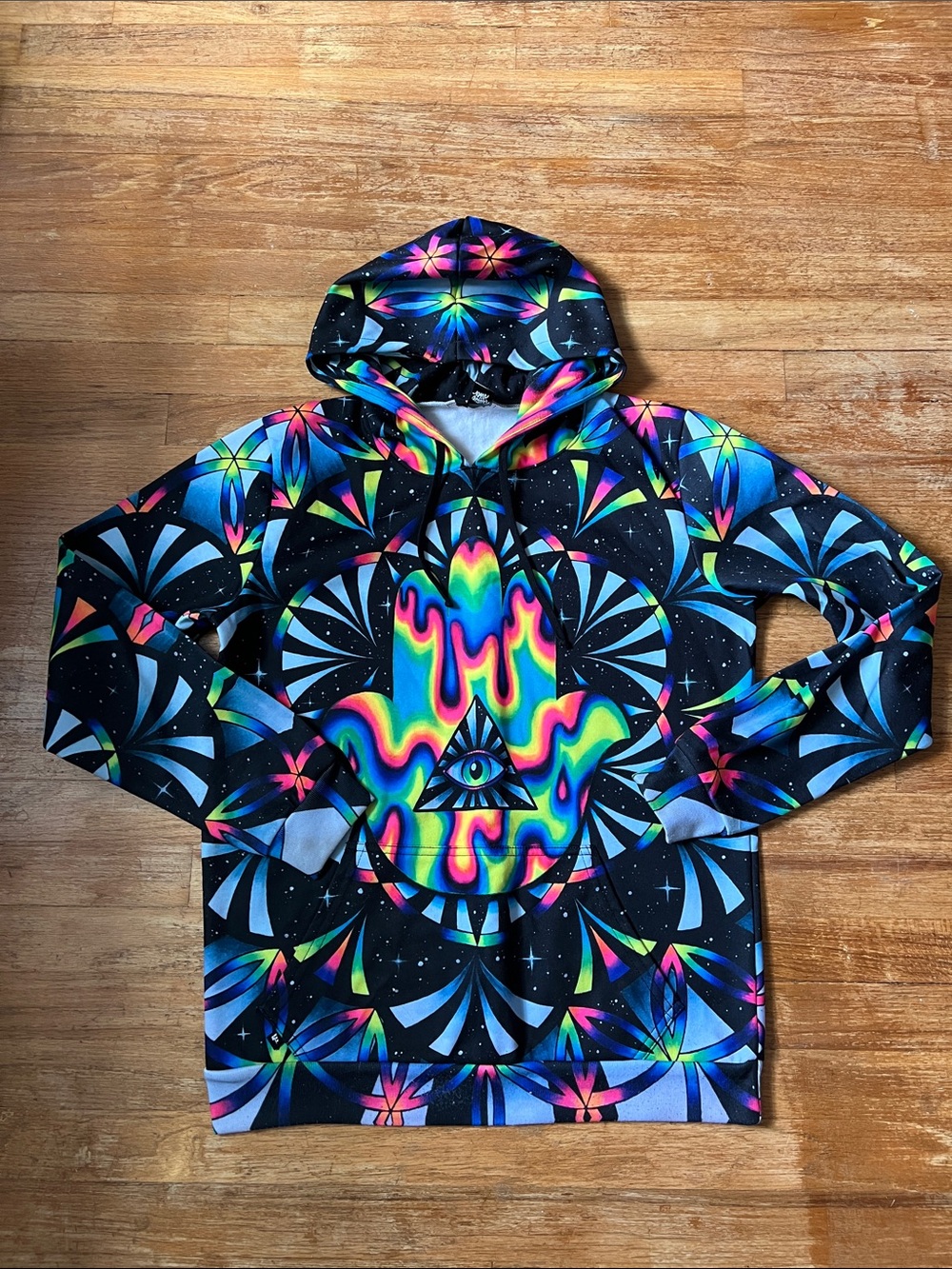 Electro Threads Psychedelic Hamsa Hand All Seeing Eye Hoodie size medium